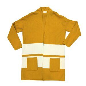 Mustard Yellow Cream Long Sleeve Cardigan Pockets Medium Art + Ephect